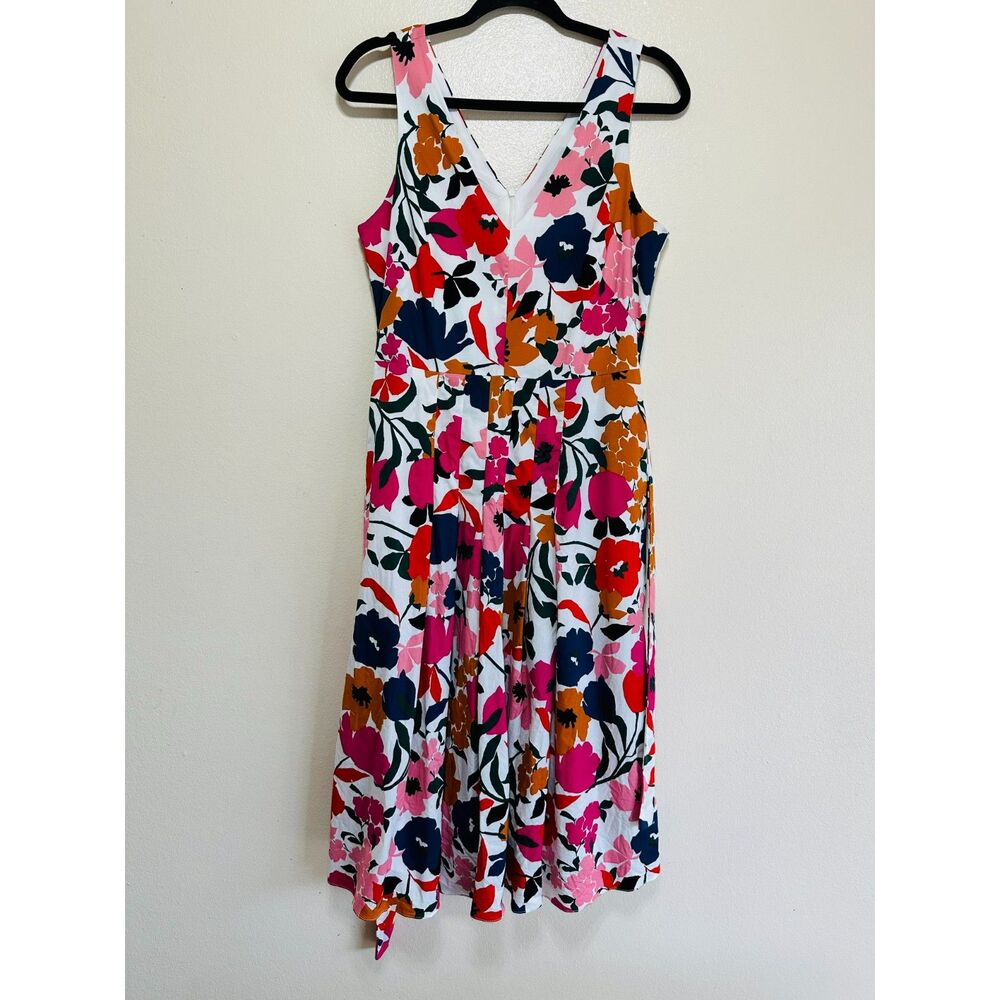 Donna Morgan Shanti Dress Pleated Midi Skirt Pockets SZ 8 Lined Bodice Colorful - Picture 2 of 6